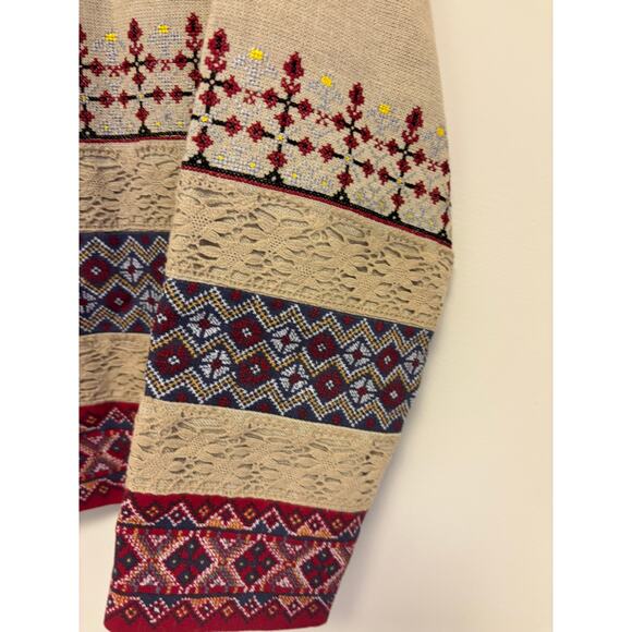 Coldwater Creek Jacket Womens Linen Blend Western Aztec Embroidered Tan - Picture 3 of 7